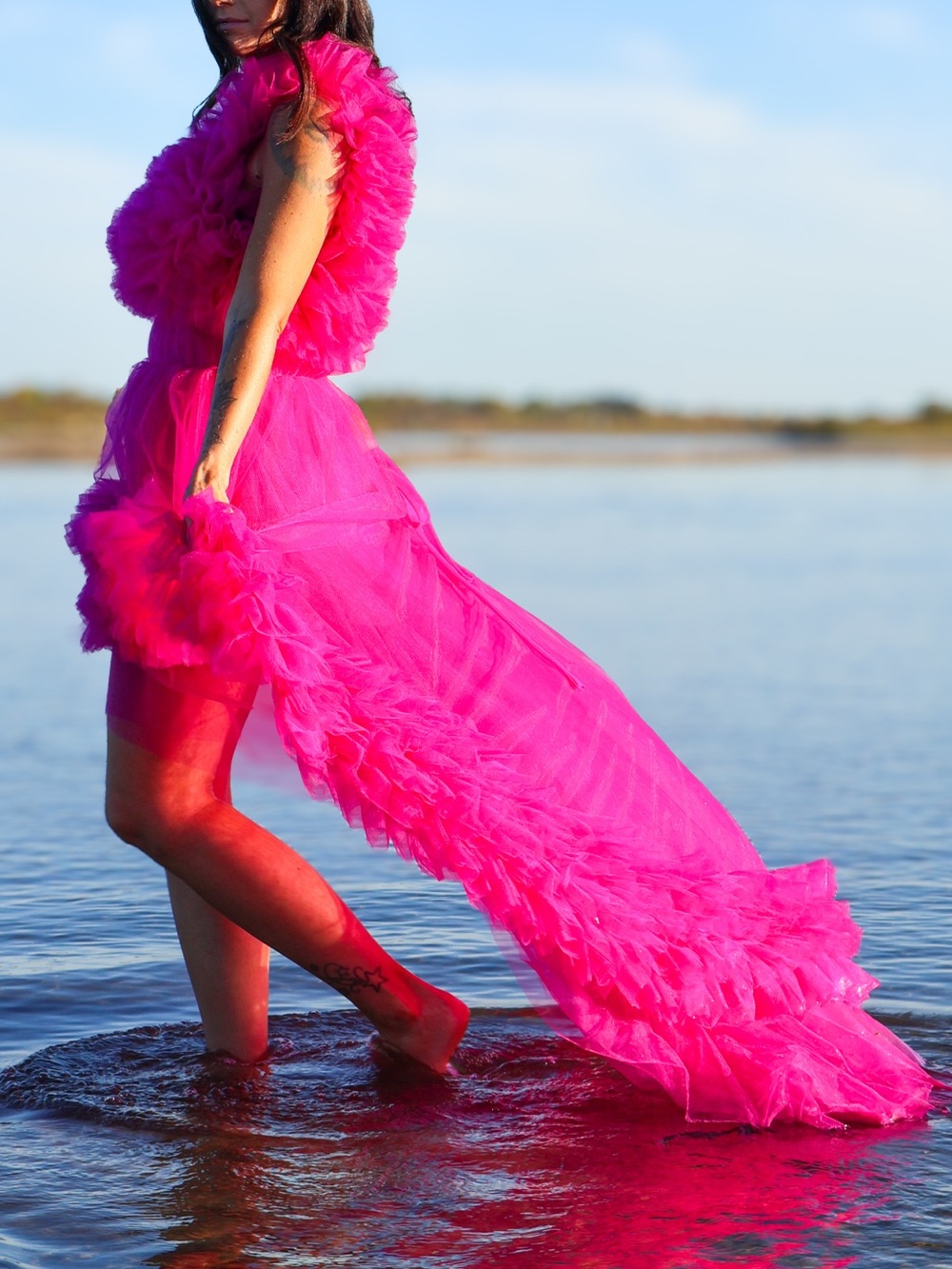 Glamorous Fuchsia Ruffle Tulle High-Low Dress - Picture 3 of 6